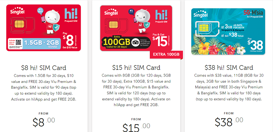 Các gói SIM trả trước của Singtel